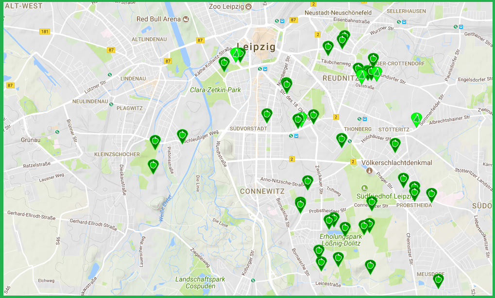 Obsternte Karte: Apfel- & Birnenbäume in Leipzig Obsternte Karte: Apfel- & Birnenbäume in Leipzig