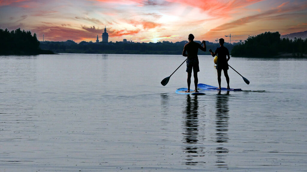 SUP Stand Up Paddling Leipzig Sonnenuntergang