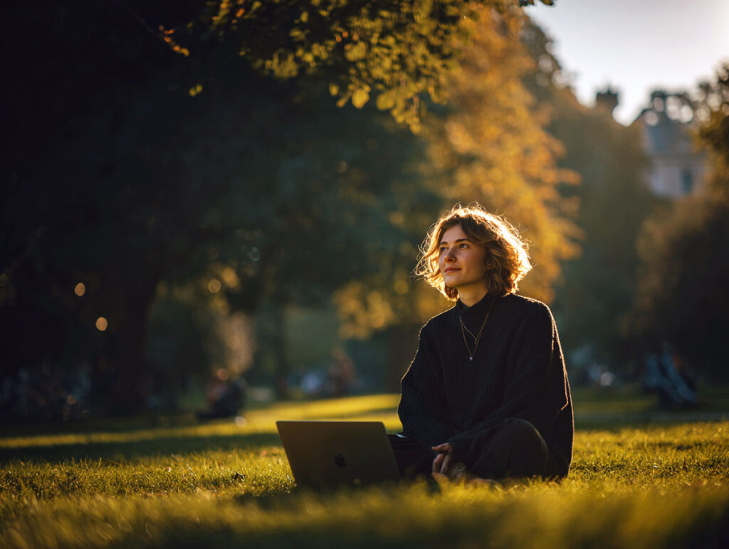mit Laptop im Park